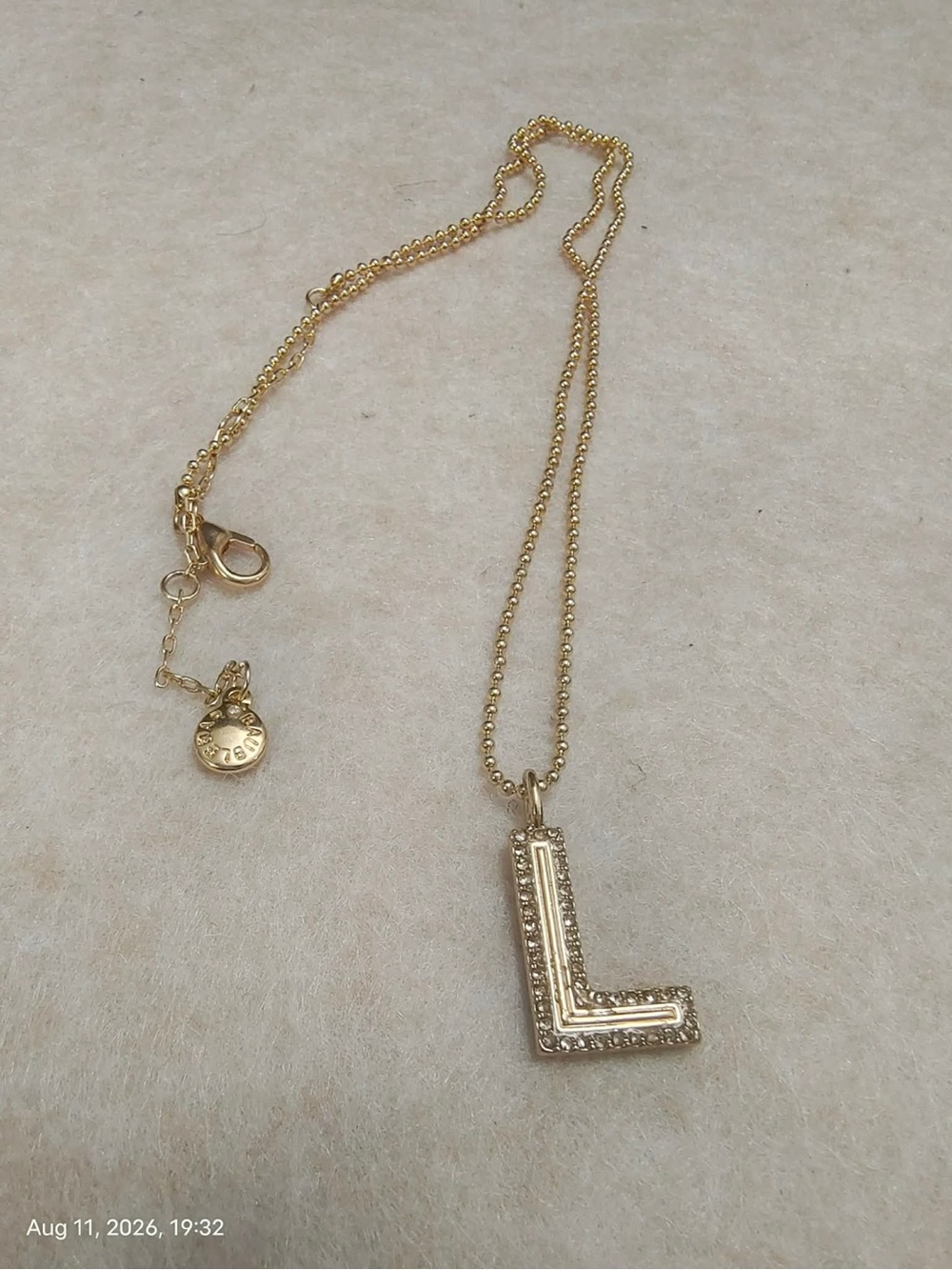 NWOT Baublebar Arianna Initial Pendant Necklace Gold Initial (L) MRSP $40